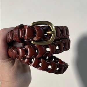 PATRICIA NASH Preppy Office 100% Leather Brass Buckle Link Brown 46" Casual Belt